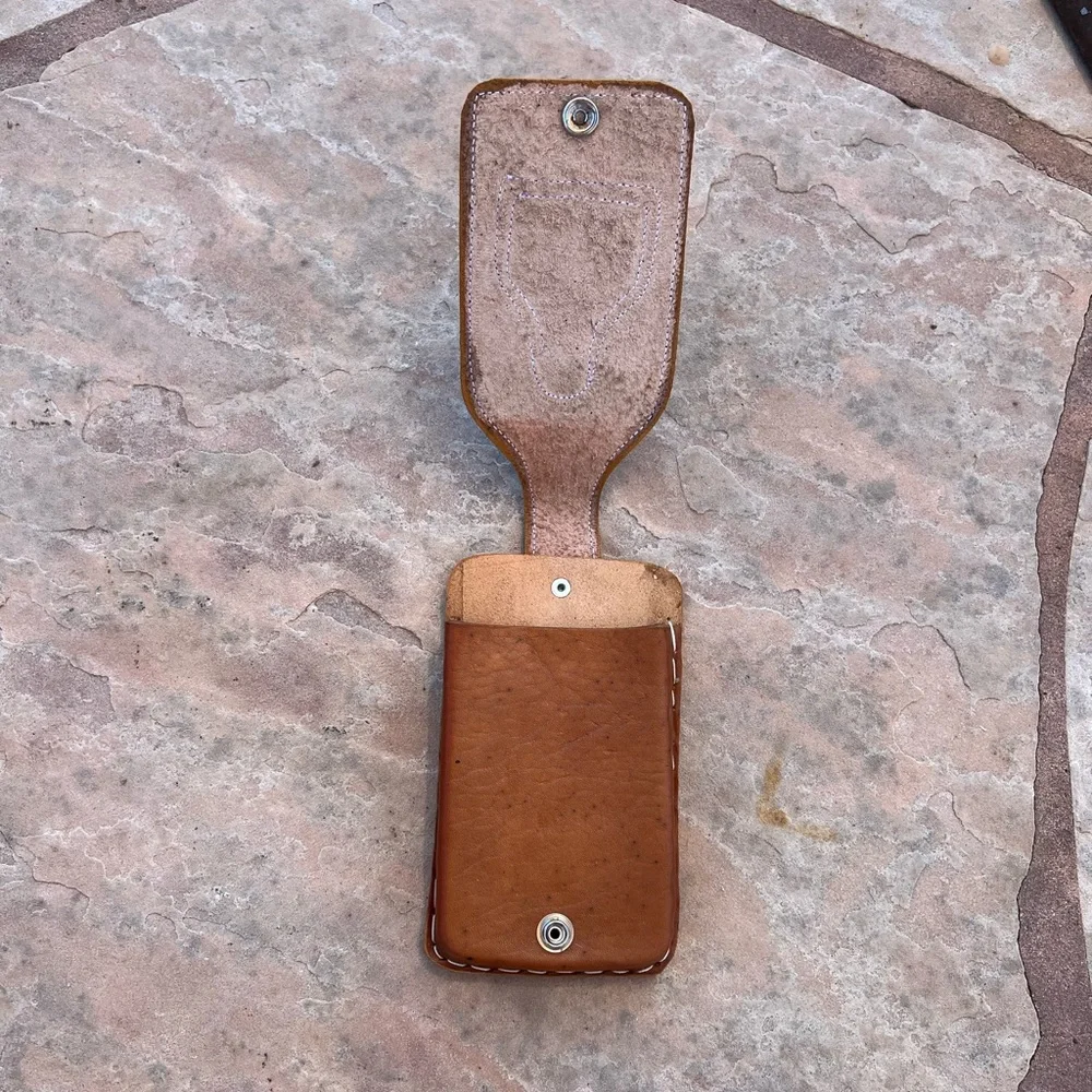 Handmade Artisan Mexican Cattle Auction Tag Cow Hide Phone Belt Loop Holder Case